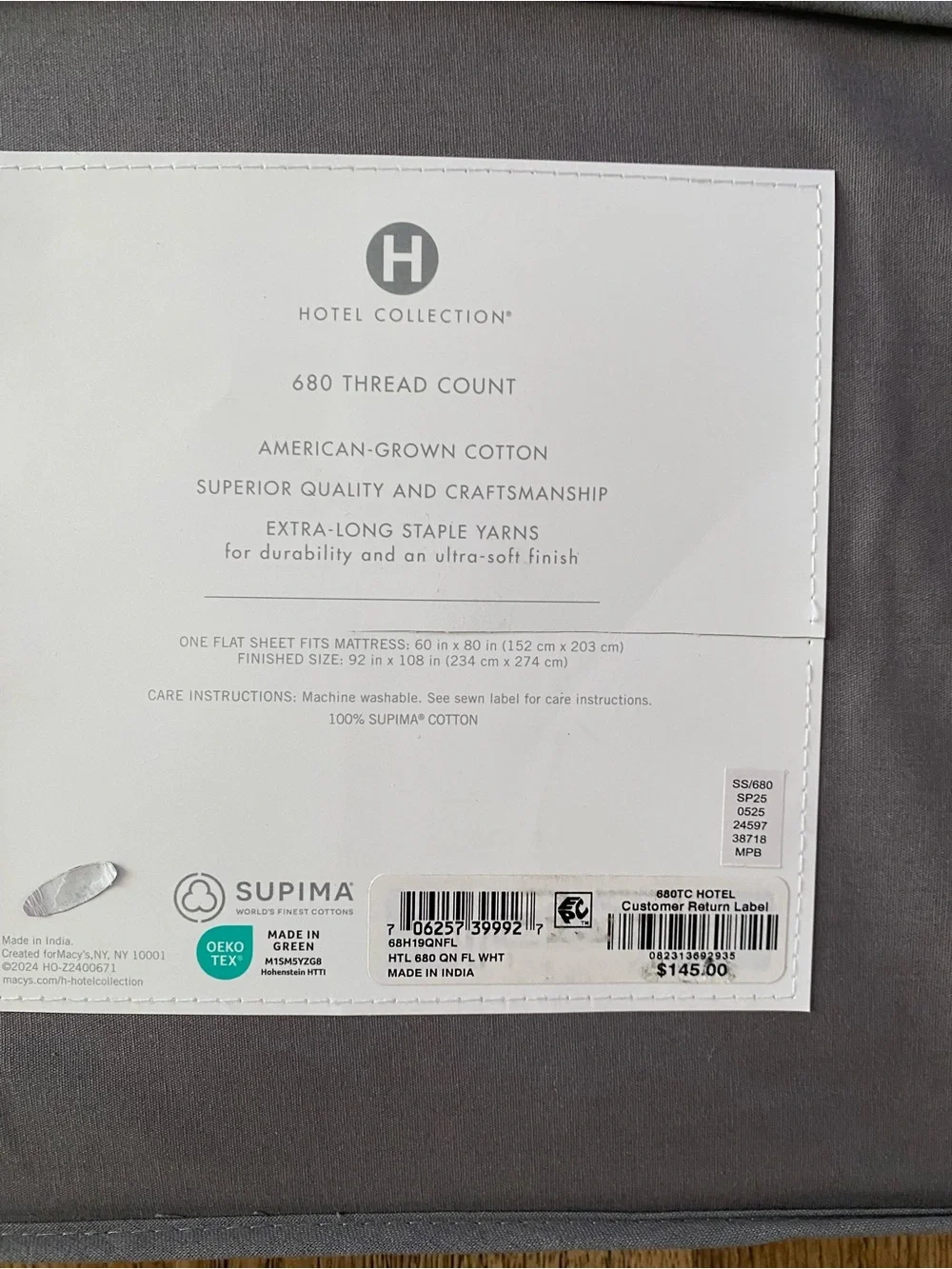 Hotel Collection 680 Thread Count 100% Supima Cotton Flat Sheet, Queen
